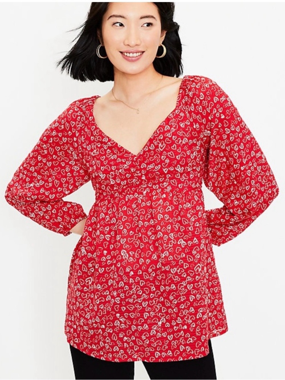 ❤️❤️LOFT Red Heart-Print Peasant Top. NEVER WORN